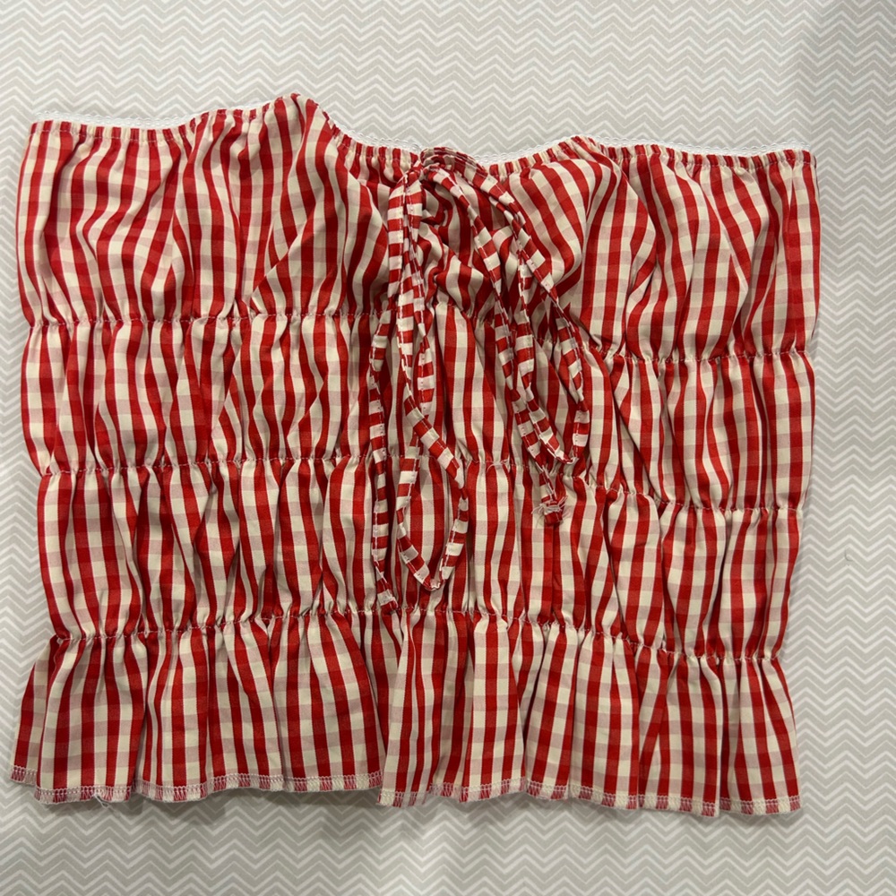 Source Unknown Red Checkered Strapless Crop Top - image 3